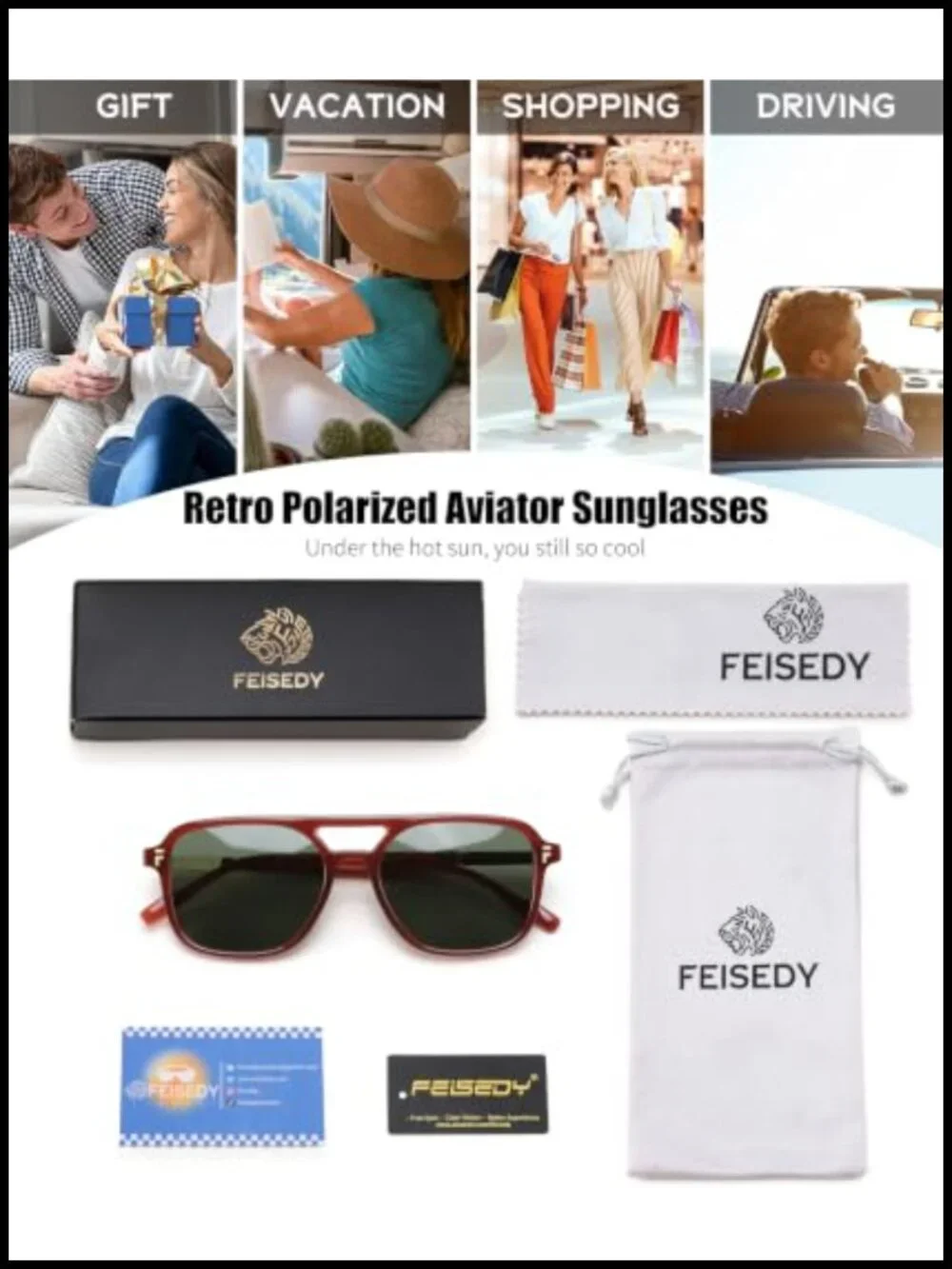 Retro Square Aviator Sunglasses Polarized UV400 Protection Metal Decoration